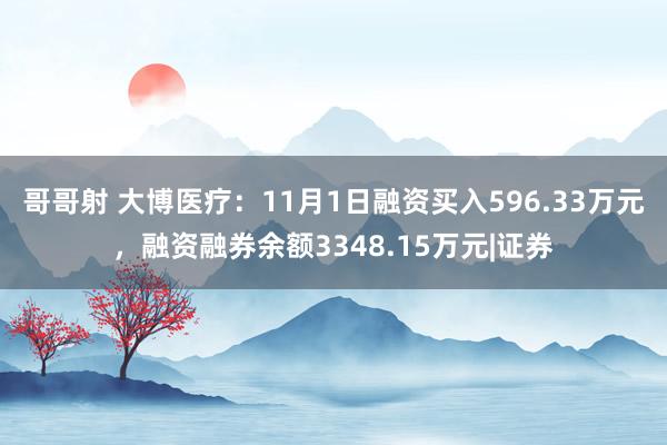 哥哥射 大博医疗：11月1日融资买入596.33万元，融资融券余额3348.15万元|证券